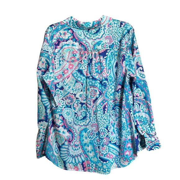 Talbots Top 1X Multicolor Brightly Colored Artsy Button Up Collared Cotton Shirt - Picture 6 of 9